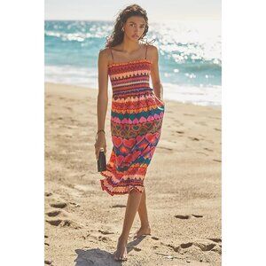 New NWT Farm Rio Anthropologie Beaded Heart Smocked Cover-Up‎ Dress Size Small